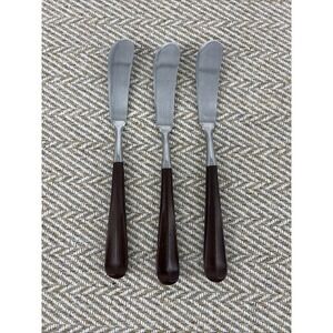 SET OF 3 EKCO ETERNA STAINLESS FLATWARE FAUX WOOD HANDLE EAGLE BUTTER SPREADERS